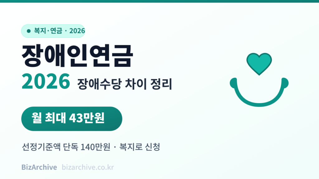 장애인연금 2026 장애수당 차이 정리 - 월 최대 43만원, 선정기준액 단독 140만원