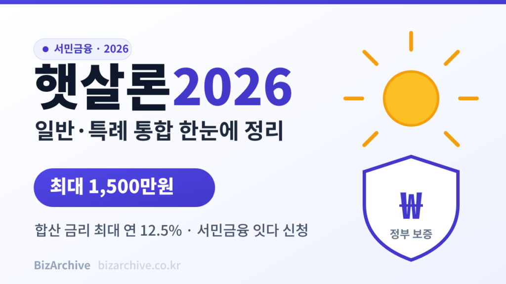 햇살론 2026 일반·특례 통합 핵심 정리 - 일반보증 최대 1,500만원, 합산 금리 최대 연 12.5%